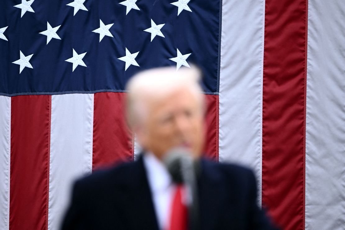 US President Donald Trump delivers remarks on his tariffs in the White House Rose Garden on April 2.