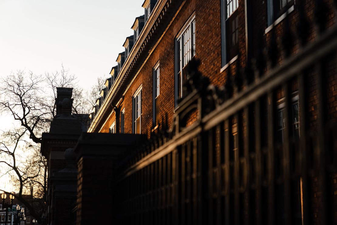 Sunlight hits a dormitory at Harvard University on April 17.