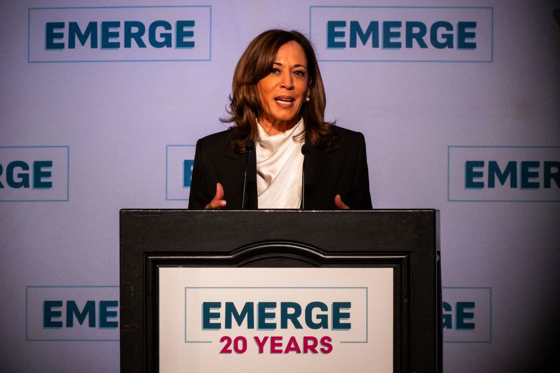 Former Vice President Kamala Harris speaks at the Emerge 20th Anniversary Gala in San Francisco, California, on April 30, 2025.