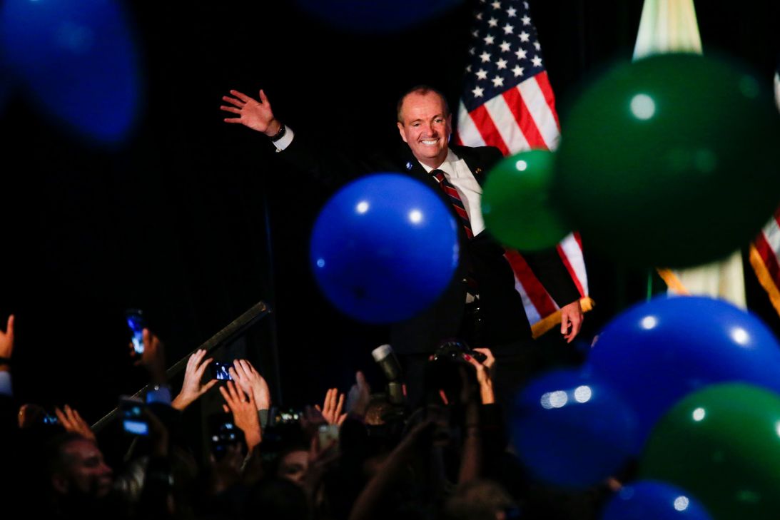 Phil Murphy celebrates at an election night rally in Asbury Park, New Jersey, on November 7, 2017, after winning the New Jersey governor's race.