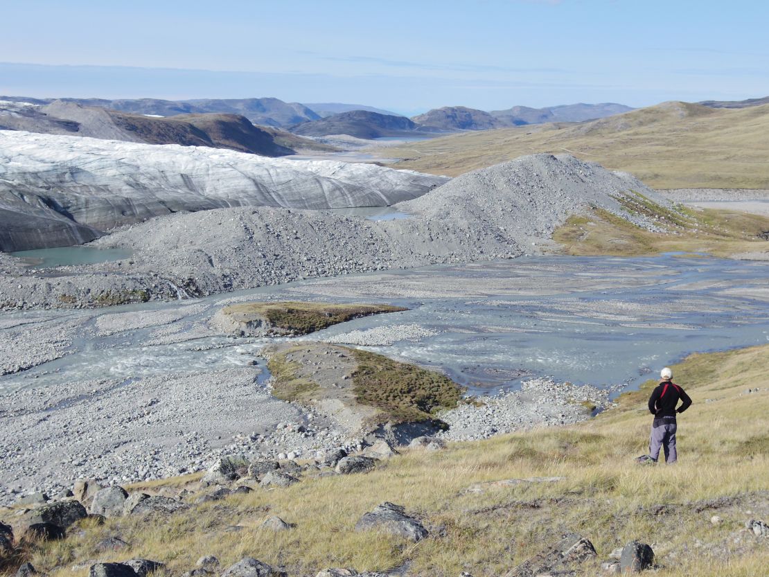 The Russell Glacier near Kangerlussuaq in west Greenland. Wetlands and shrub areas are growing In places where there was once ice and snow.