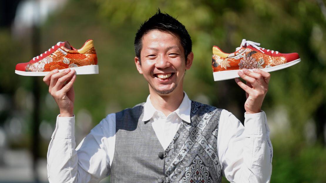 Shotaro Kawamura, photographed in 2022, with his initial launch of kimono shoes.