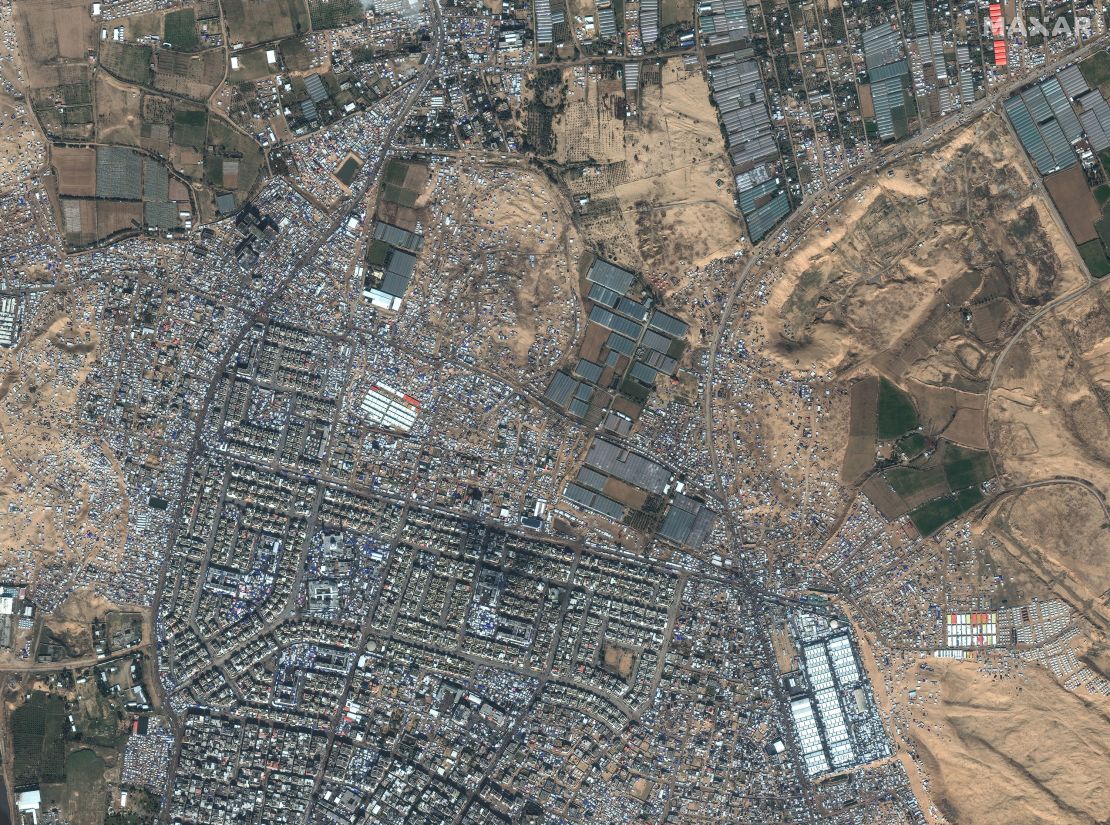 A satellite image from Maxar Technologies shows Rafah, Gaza, on February 3.