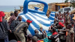 A traditional priest and fisherman was buried inside a giant blue teapot in Ghana’s Central Region in 2009. The teapot was chosen as his coffin as the priest would use a blue teapot in rituals, according to photographer and academic Regula Tschumi, who has spent decades documenting colorful funerals across Ghana.