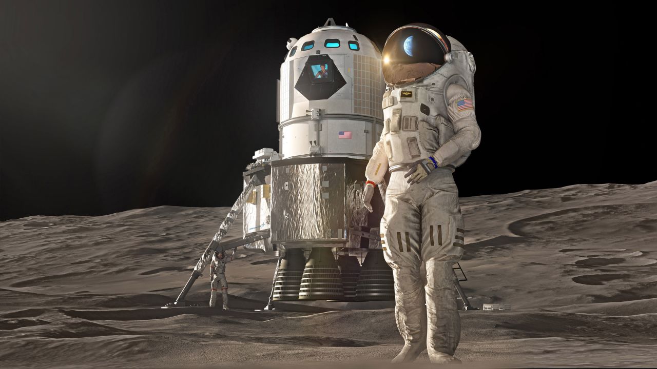 This illustration is Lockheed Martin's concept of a two-stage crewed lunar lander that NASA could use to go to the surface of the Moon. The accent module is derived from the Orion spacecraft to ensure quicker development.