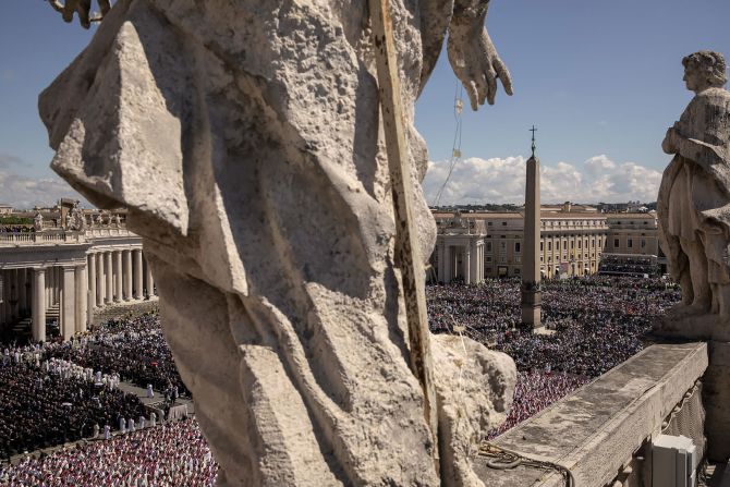 People fill St. Peter's Square for the funeral of Pope Francis on Saturday, April 26.