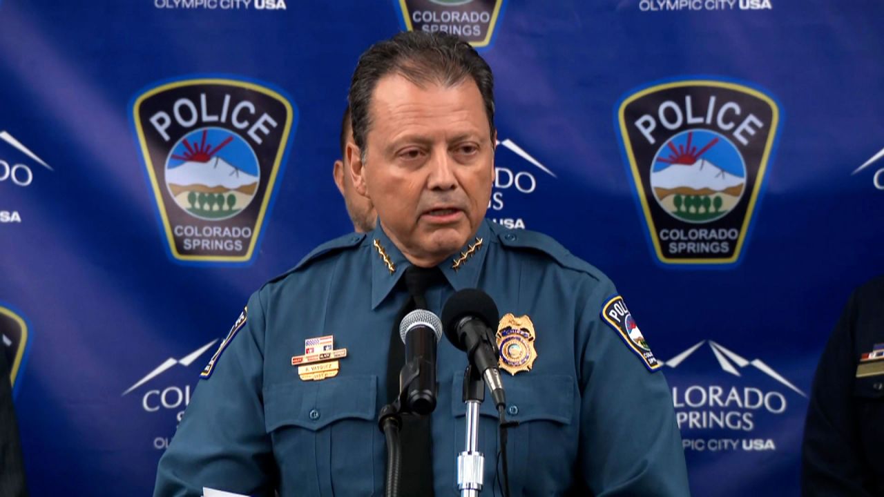 Police Chief Adrian Vasquez speaks during a press conference on Sunday. 