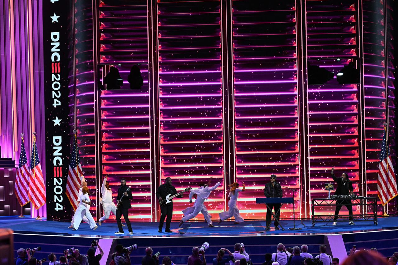 Stevie Wonder performs during the DNC on Wednesday, August 21, in Chicago. 