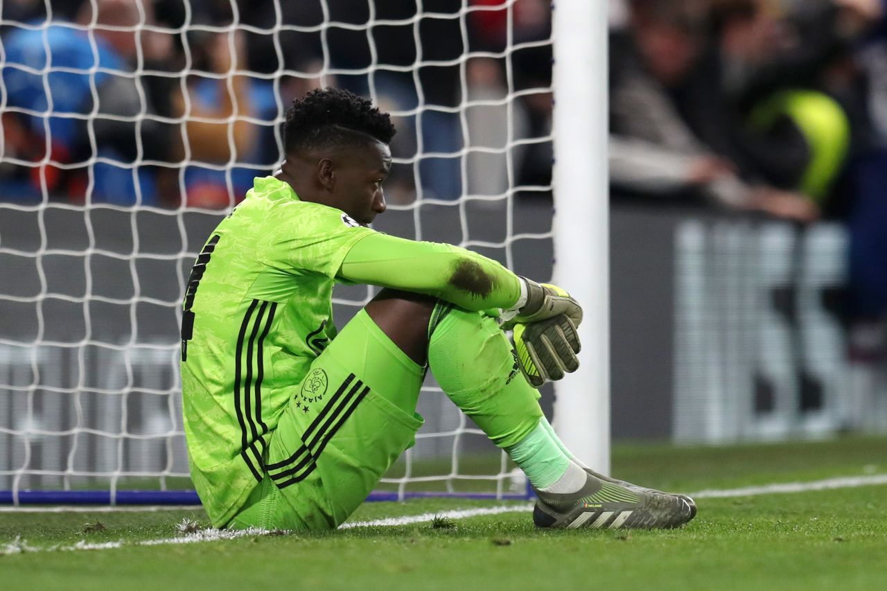 Andre Onana of AFC Ajax looks dejected during the clash with Chelsea.