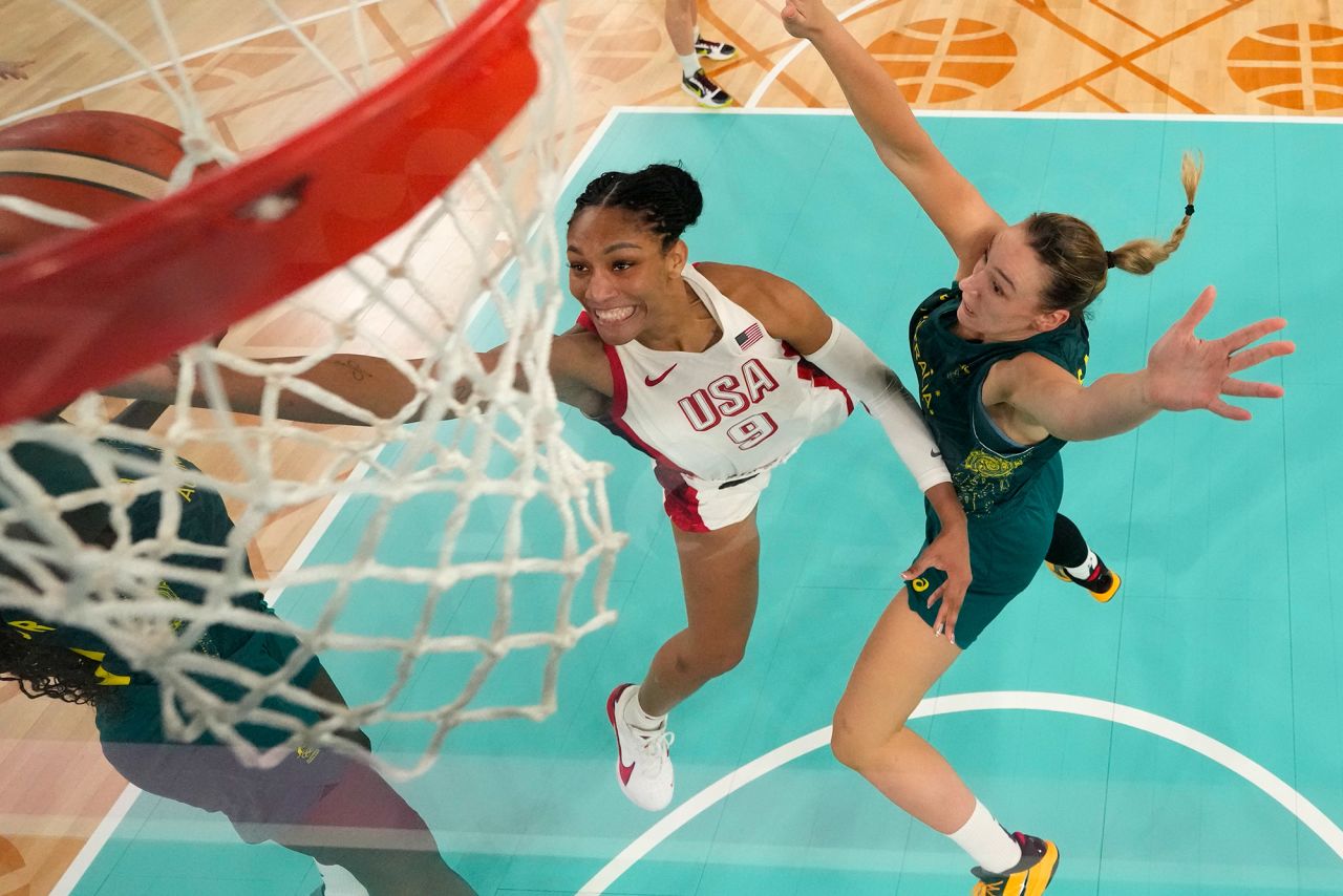 USA’s A'ja Wilson shoots during the women's semifinal basketball game against Australia on August 9. 