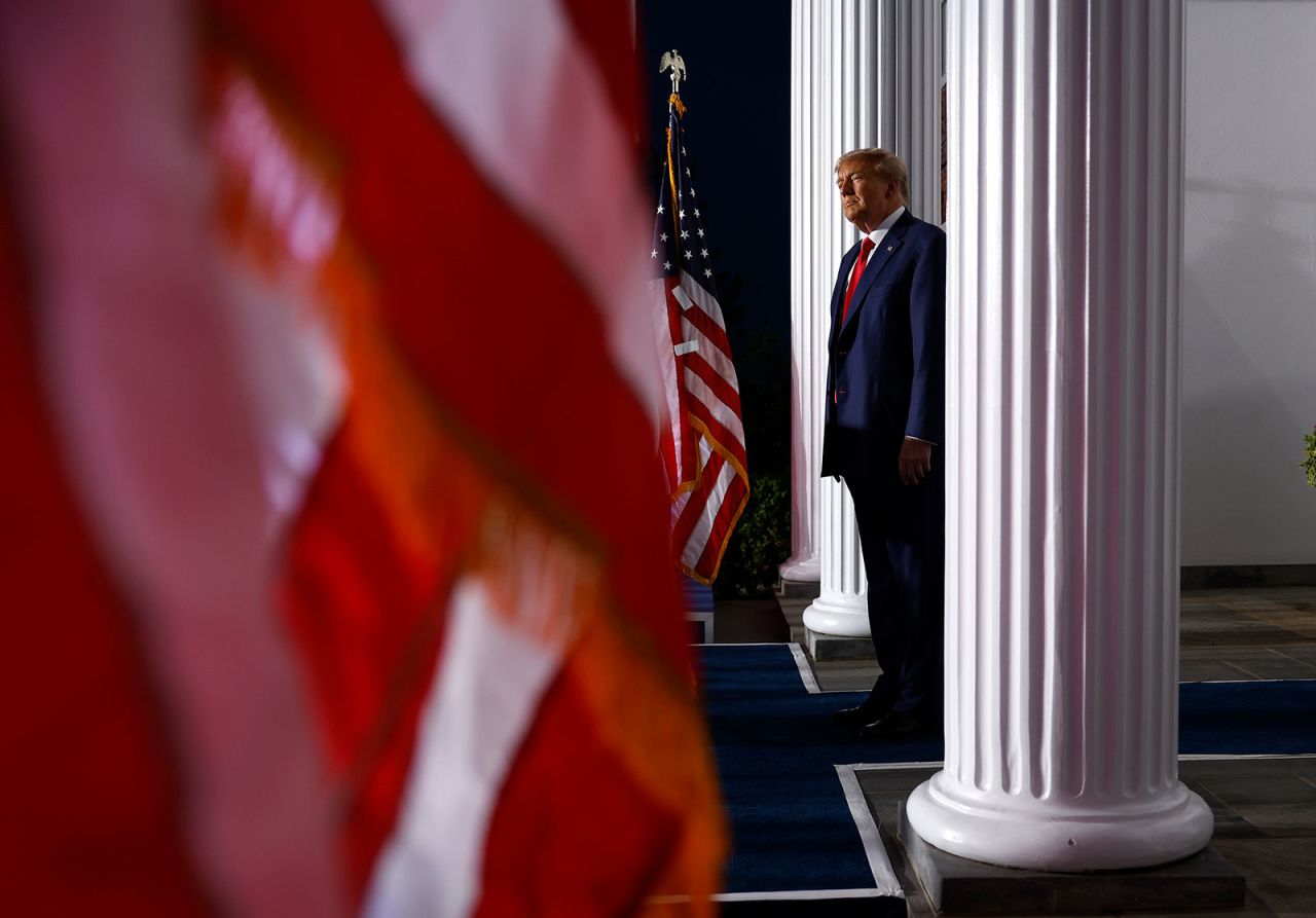 Former President Donald Trump prepares to speak at Trump National Golf Club in Bedminster, New Jersey, on June 13.