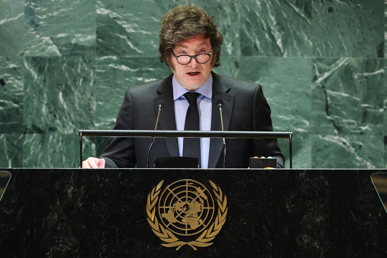 Javier Milei speaks at the UNGA on Tuesday.