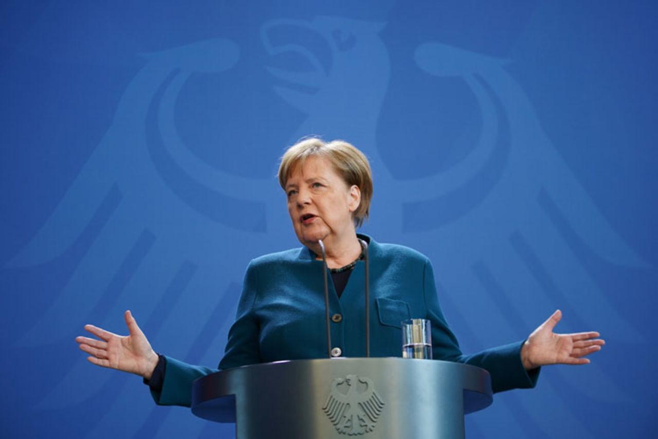 German Chancellor Angela Merkel speaks to the media to announce further measures to combat the spread of the coronavirus after she held a teleconference with the governors of Germany's 16 states on March 22 in Berlin, Germany. 