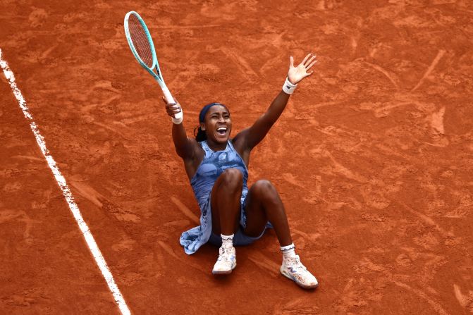 Coco Gauff celebrates after <a  target="_top" href="/newspapers?url=https://www.cnn.com/2025/06/07/sport/coco-gauff-aryna-sabalenka-french-open-final-spt">winning the French Open</a> on Saturday, June 7. The 21-year-old American defeated world No. 1 Aryna Sabalenka 6-7 (5), 6-2, 6-4 in a thrilling final. It is her second grand slam singles title.