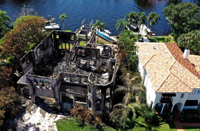 This home in Tampa, Florida, was destroyed by fire during the storm.