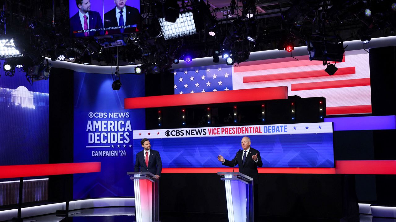 Walz speaks during a debate with Vance on Tuesday.