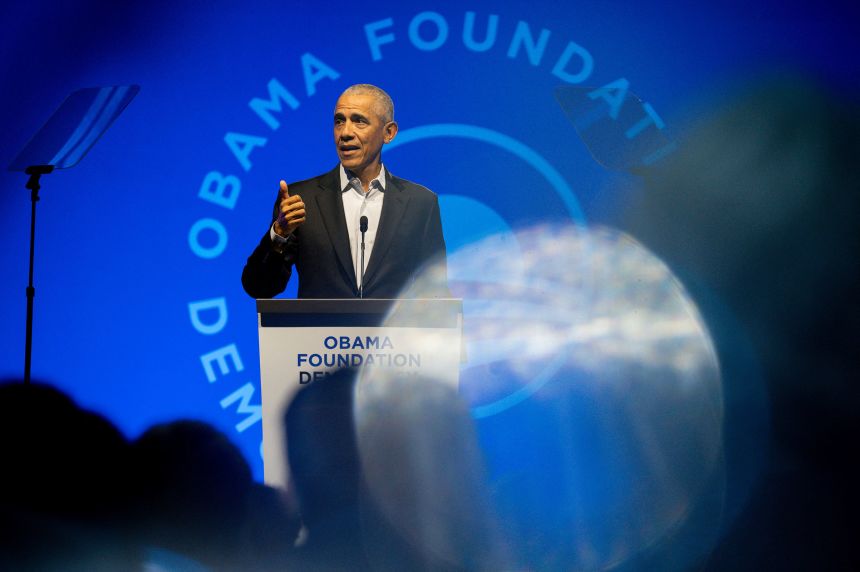 Former President Barack Obama speaks at the Obama Foundation Democracy Forum in Chicago, on December 5, 2024.