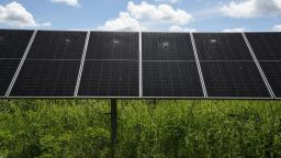 Solar panels with cracked glass that Hnaihen attacked.