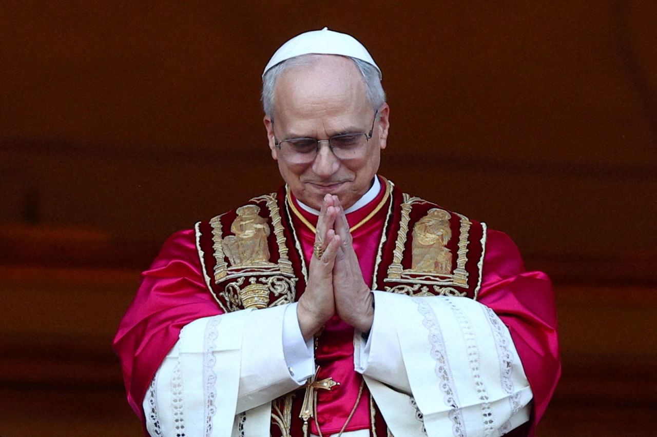 Newly elected Pope Leo appears on the balcony of St. Peter's Basilica on Thursday.