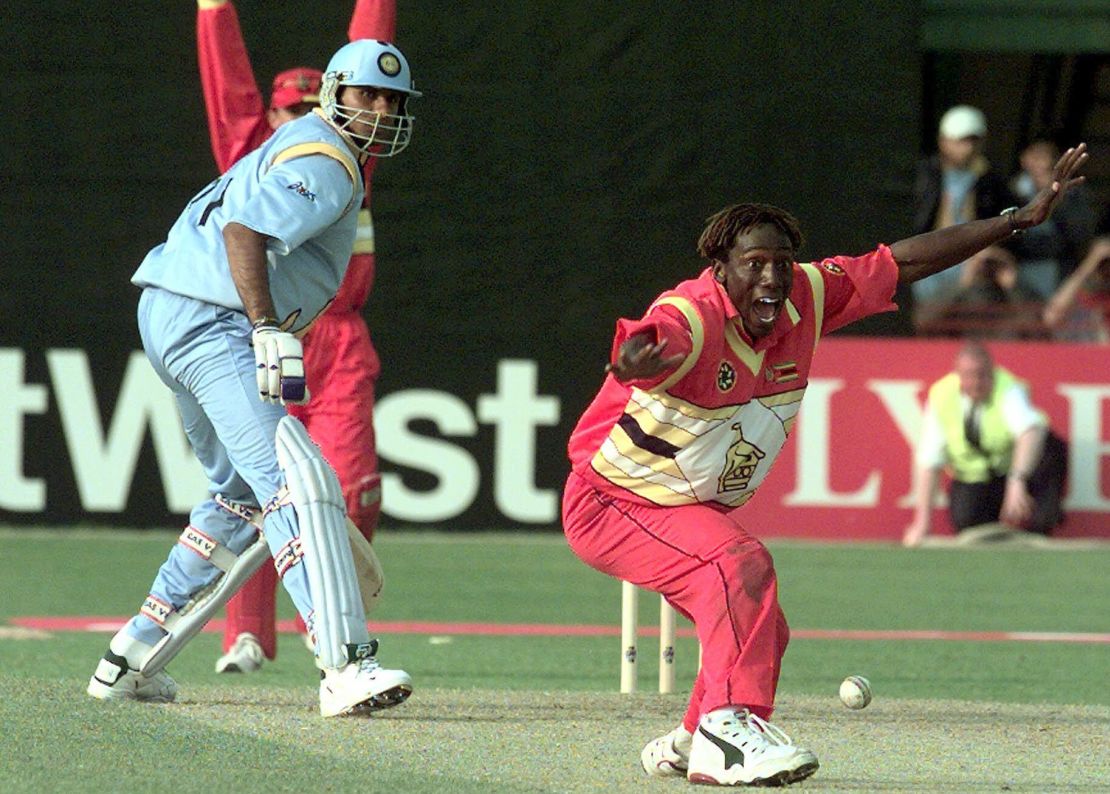 Olonga appeals for a wicket against India in 1999.