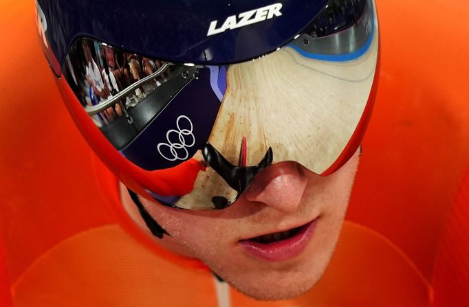 Dutch cyclist Jeffrey Hoogland races during the team sprint event on August 7.