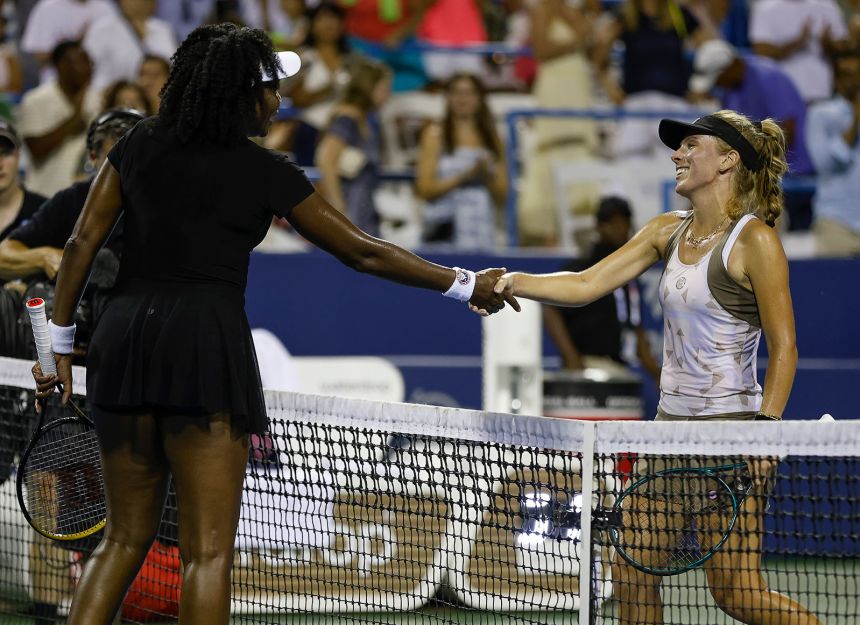 Williams and Frech shake hands following the round of 16 match.