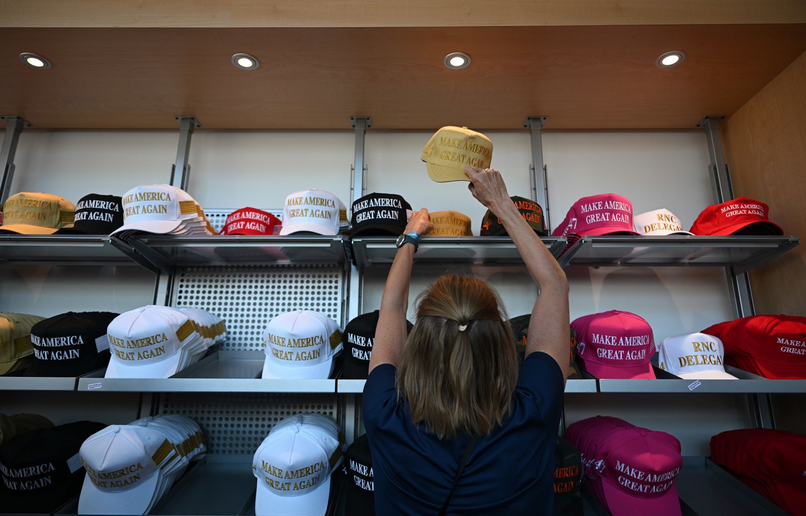 Hats are sold at the convention on Tuesday.