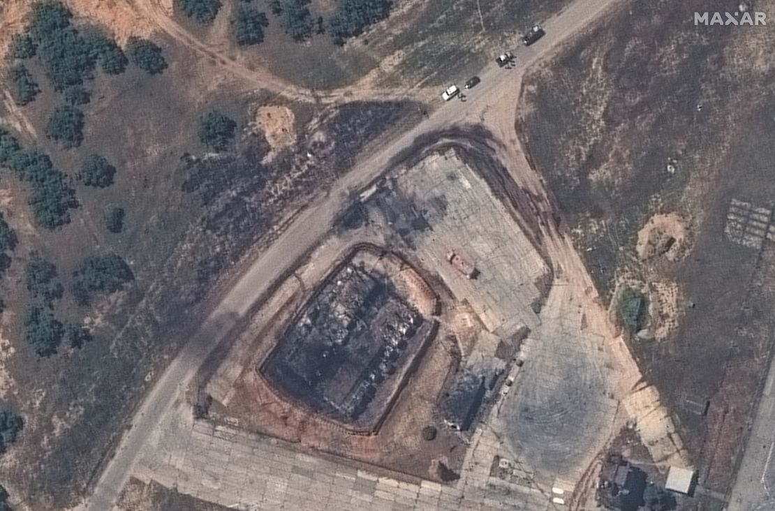Satellite images exclusive to CNN show destroyed jets and building at Belbek Airbase in Crimea on May 15, 2024. 