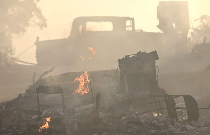 A property burns during the Nixon Fire, with evacuation orders in the area, near Aguanga, California, on July 29, 2024.