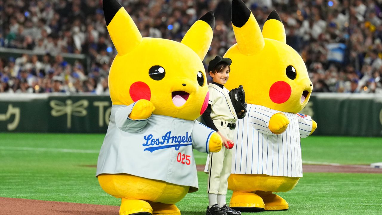 TOKYO, JAPAN - MARCH 18: Pikachu is seen prior to the MLB Tokyo Series game between Los Angeles Dodgers and Chicago Cubs at Tokyo Dome on March 18, 2025 in Tokyo, Japan. (Photo by Masterpress/Getty Images)