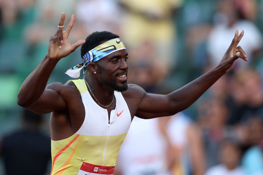 Bednarek celebrates winning his first 100m national title.