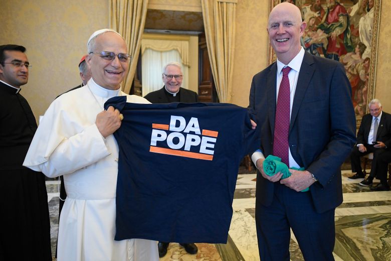 Pope Leo met with Chicago labor leaders for an audience at the Apostolic Palace in Vatican City on October 9.