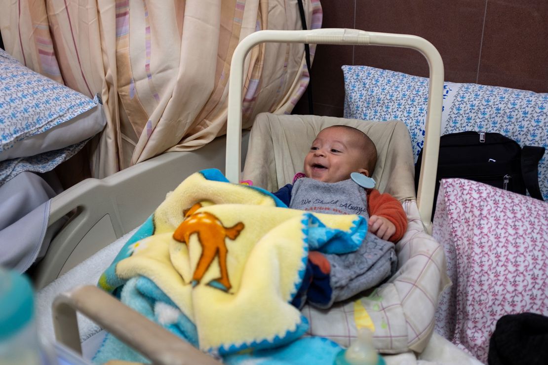 Oday, a baby born at Makassed Hospital who will soon be sent back to Gaza along with his mother and twin brother.