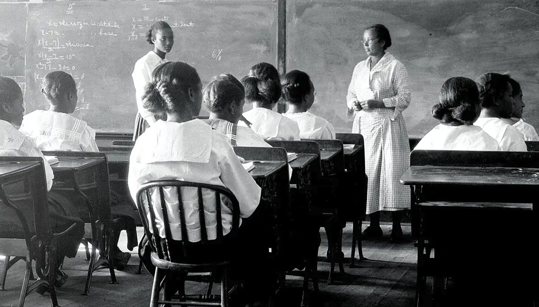 A historic photo of students at a Rosenwald School. The schools educated generations of Black Americans, including prominent graduates like the late John Lewis and poet Maya Angelou.