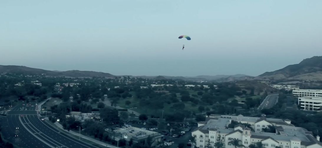 A stuntman skydives into Steve Farzam's wedding in place of the groom.