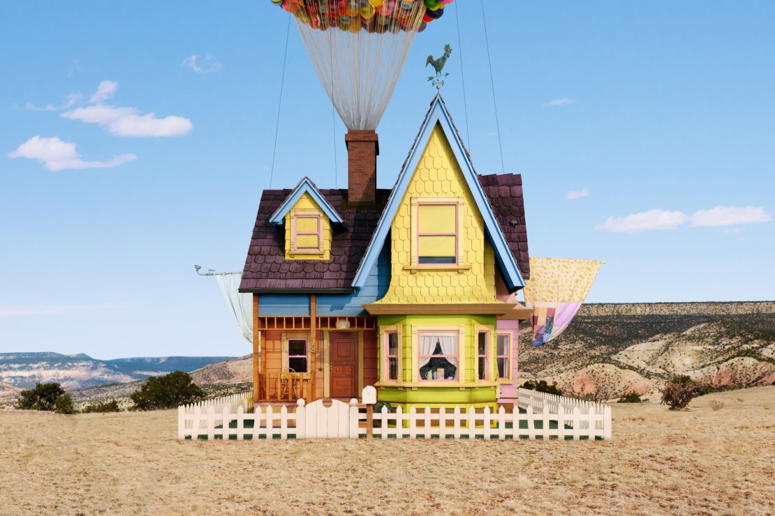 An actual photo of the Airbnb house recreated to look like the home in the Disney/Pixar movie "Up" -- both the interior and exterior.