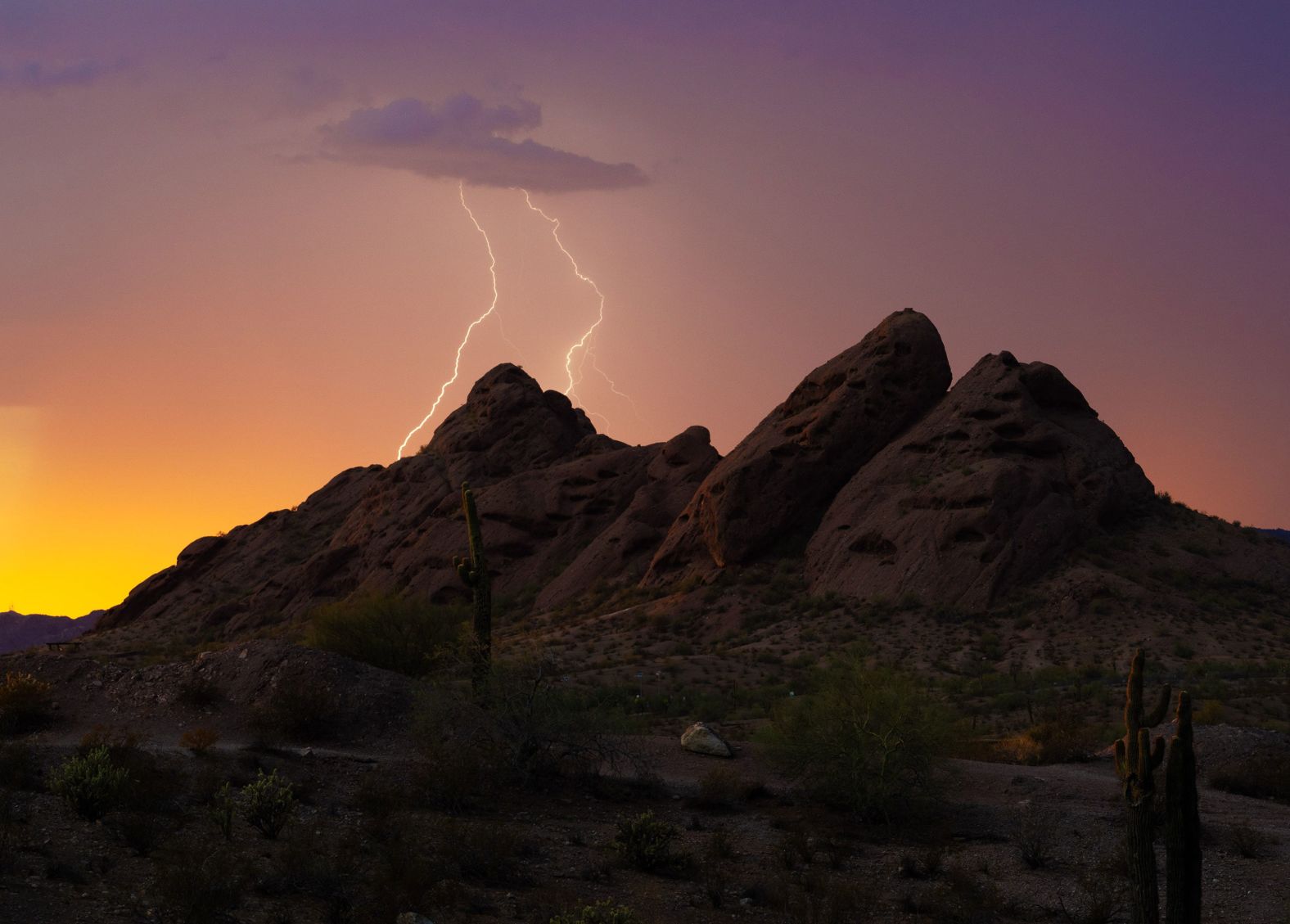 Lightning strikes behind Papago Park in Arizona’s Maricopa County on Thursday, August 8.