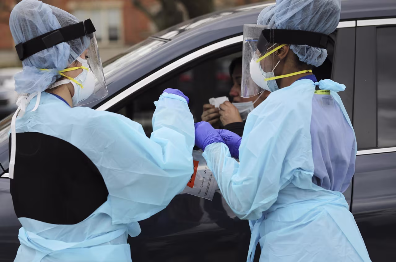 Norwegian Hospital nurses perform coronavirus tests on site in Chicago's Humboldt Park neighborhood on Tuesday, April 28.
