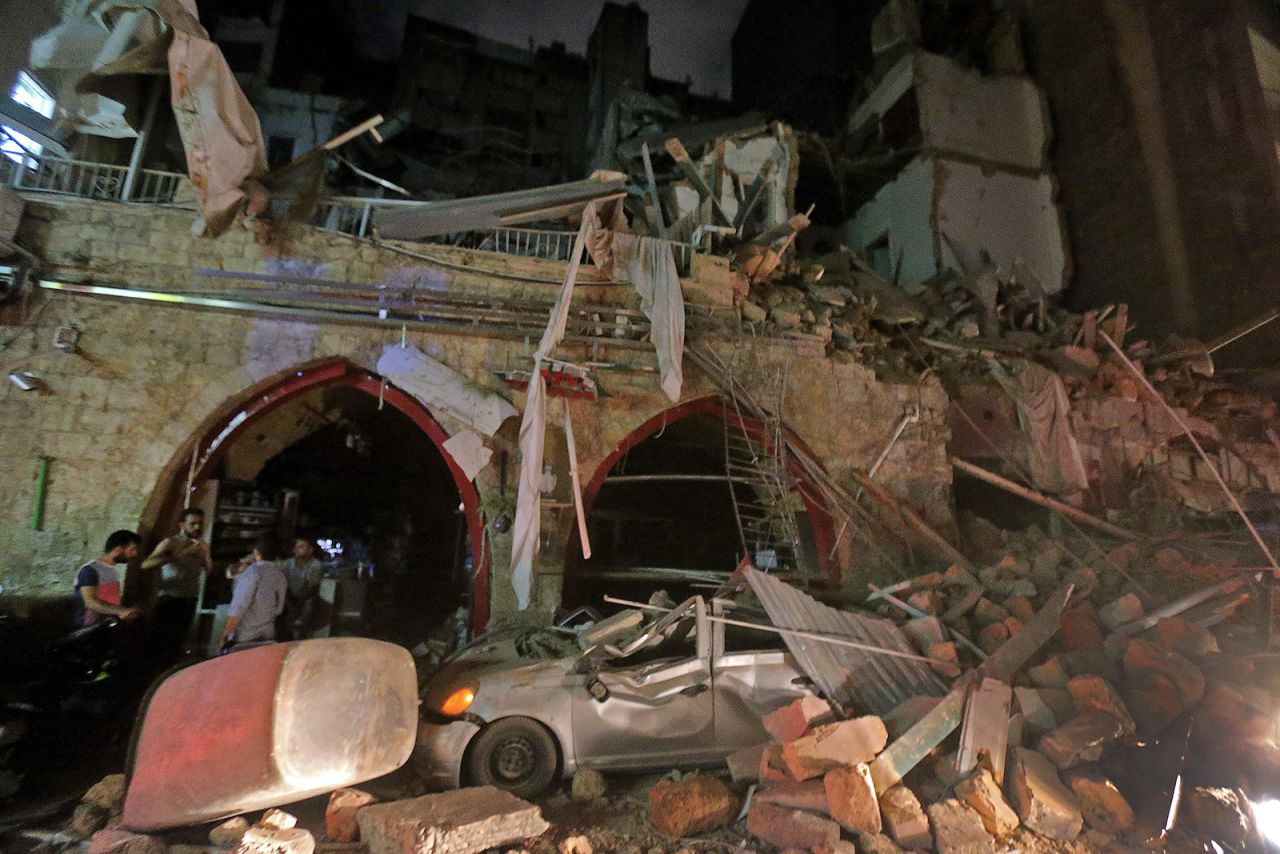 A general view of destruction along a street in the center of Lebanon's capital Beirut, following a massive explosion at the nearby port of Beirut on August 4. 