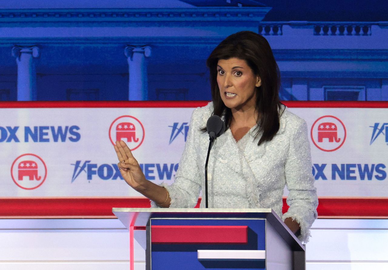 Republican presidential candidate Nikki Haley participates in the first debate of the GOP primary season.