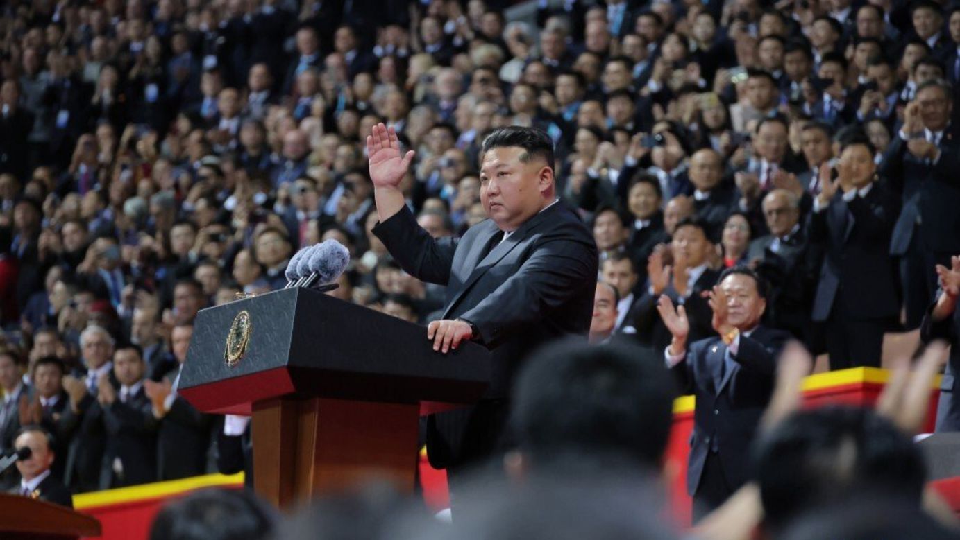 North Korean leader Kim Jong Un presides over an 80th anniversary celebration of the Workers' Party of Korea in Pyongyang on October 9, in a photo released by North Korean state media KCNA.