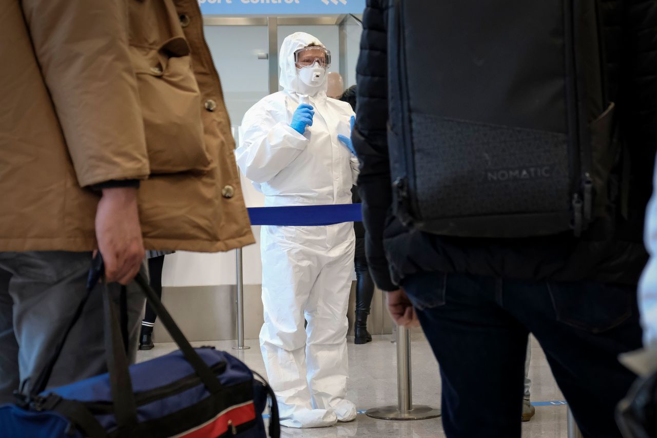 Health officials  measure the body temperature of incoming passengers. Trieste, 28th of February 2020. (Photo by Jacopo Landi/NurPhoto via Getty Images)