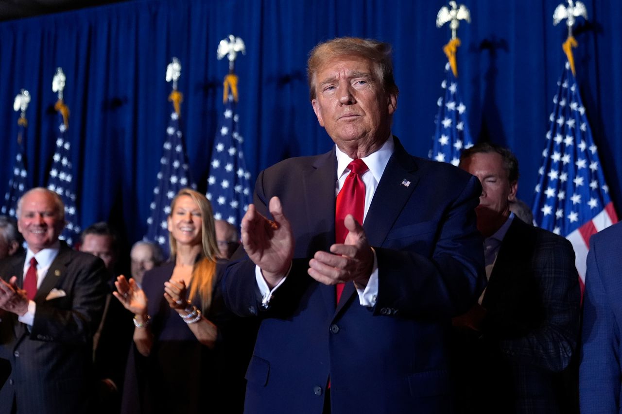 Former President Donald Trump attends a primary election night party at the South Carolina State Fairgrounds in Columbia on Saturday.