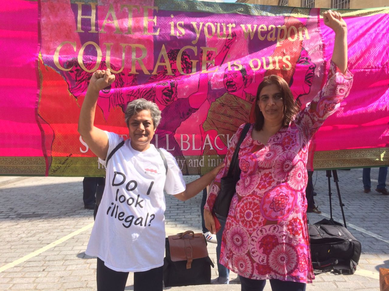 Meena Patel, 56, (L), and Shakila Maan (R), both from London, represent the organization: Southhall Black Sisters.?