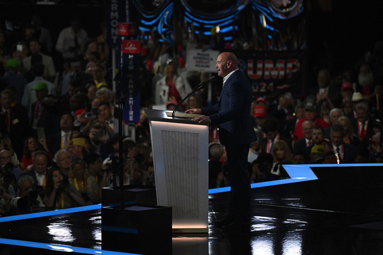 Dana White speaks during the Republican National Convention on Thursday, July 18, in Milwaukee.