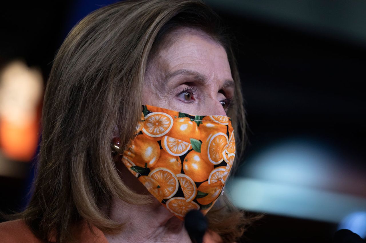 Nancy Pelosi during the Weekly News Conference on Capitol Hill on October 08. Pelosi spoke on the uncertainty around negotiations of another emergency COVID-19 relief package.