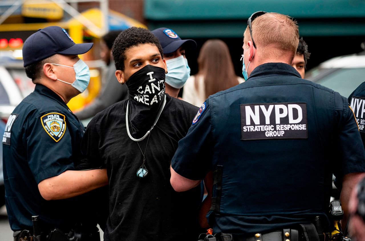 NYPD officers arrest a protestor during a "Black Lives Matter" demonstration on May 28, in New York City.