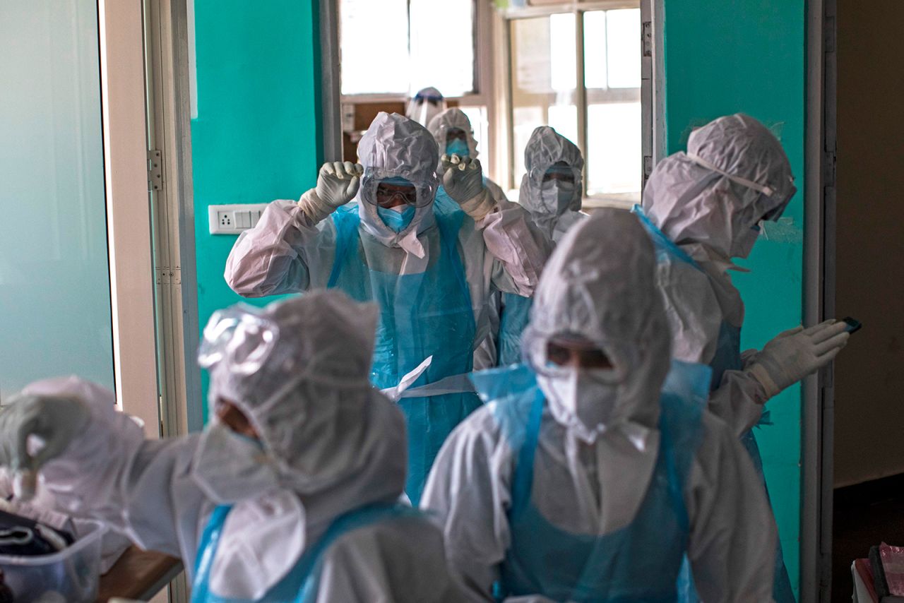 Doctors and nurses wearing personal protective equipment (PPE) suits at a hospital in Greater Noida, India, on July 15.