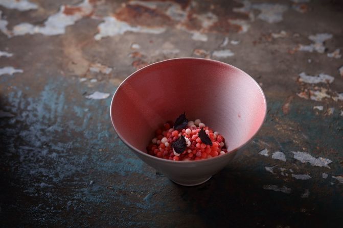 <strong>Frozen delights: </strong>Arvin Wan, Minimal's founder, says the shop's kitchen is fitted with fridges set at different temperatures. Pictured is -196°C Strawberry/Roselle/Cream, a liquid nitrogen/ice crystals dish.