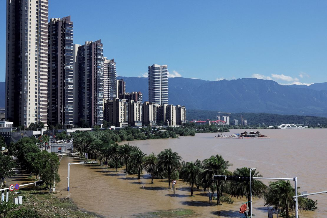 A road is flooded following heavy rainfall in Jiangxi province on July 4.